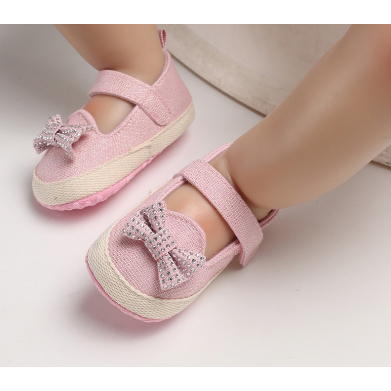 Giày búp bê hồng có nơ cho bé gái 0-18 tháng