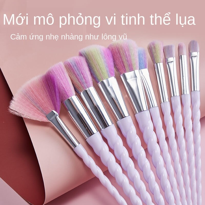 [Phong cách bùng nổ] Bộ cọ trang điểm 10 bộ cọ trang điểm Unicorn cho người mới bắt đầu Bộ cọ trang điểm tóc mềm màu hồng chuyên nghiệp giá rẻ