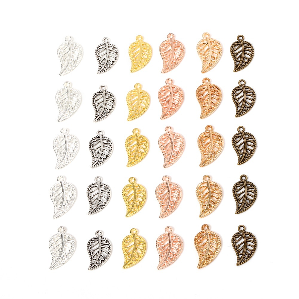 Bộ 50 Mặt Vòng cổ / Vòng Tay / Lắc Chân Hình Lá Cây Bằng Kim Loại 17x9mm