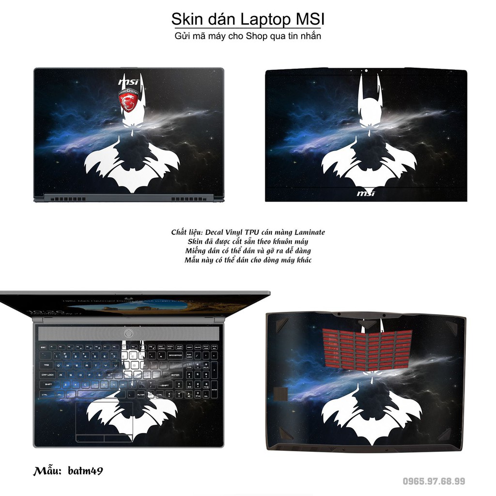 Skin dán Laptop MSI in hình Người dơi nhiều mẫu 2 (inbox mã máy cho Shop)