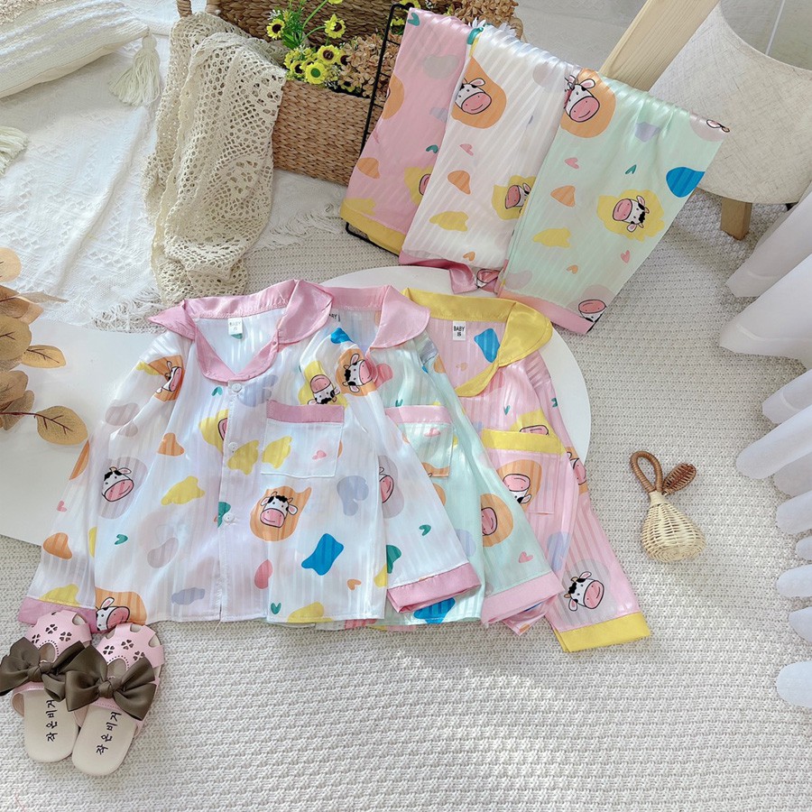 SIZE ĐẠI Bộ Mặc Nhà Pizama Lụa Cao Cấp Cho Bé Yêu - Họa Tiết Hót Trên Thị Trường