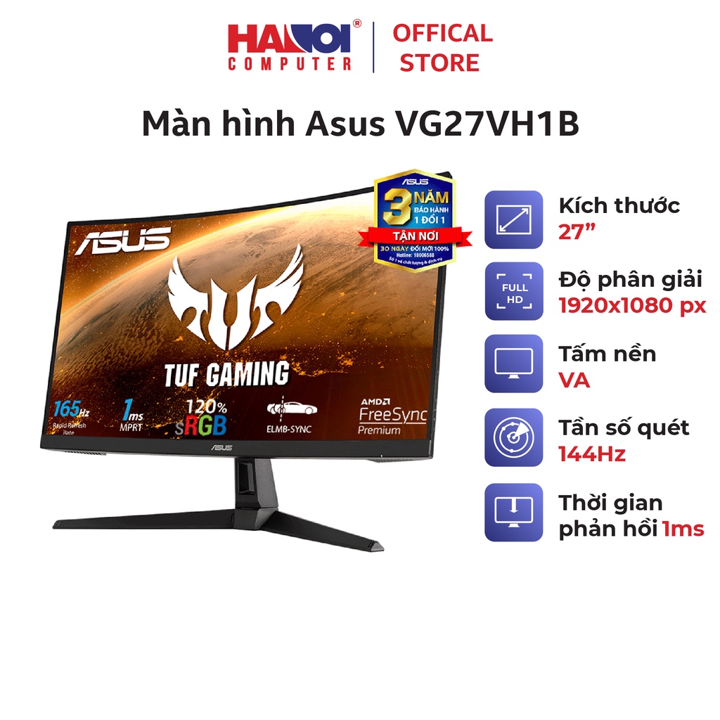 Màn hình Asus VG27VH1B (27inch/FHD/VA/144Hz/1ms/250nits/HDMI+DSub+Audio)