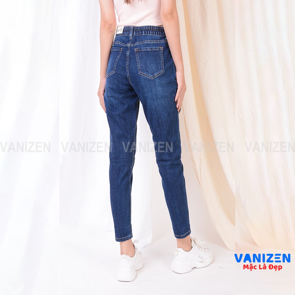Quần jean nữ ống rộng baggy đẹp lưng cao cạp chun cúc trơn hàng hiệu cao cấp mã 466 VANIZEN
