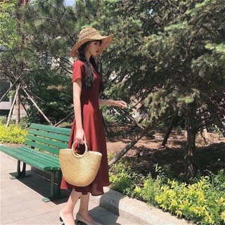 Đầm cổ V maxi