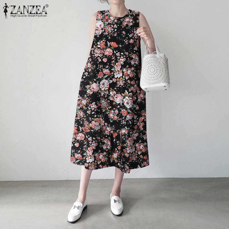 Đầm không tay Zanzea họa tiết hoa vintage thời trang quyến rũ