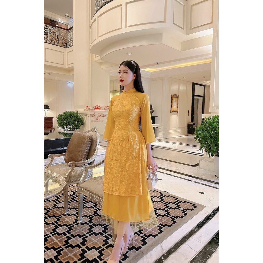 Áo Dài Tam Hoa Cách Tân kết hợp chân váy duyên dáng nhẹ nhàng kết hợp với chân váy voan cực chanh sả