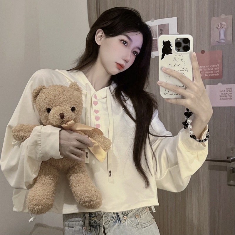 Áo hoodie ZHELIHANGFEI tay dài dáng rộng lưng cao kiểu dáng thời trang