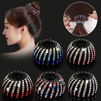 Kẹp tóc búi tròn đính đá thời trang