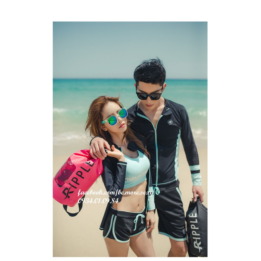 Đồ bơi dài tay Hàn Quốc nữ khoác xanh đen | BigBuy360 - bigbuy360.vn