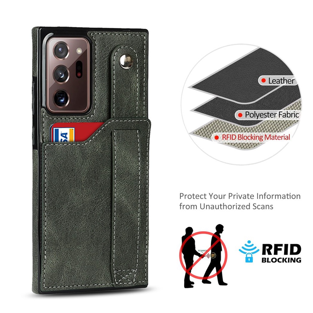 Ốp Điện Thoại Da Tích Hợp Ví Đựng Thẻ Có Dây Đeo Tay Kiểu Doanh Nhân Cho Samsung Galaxy Note 20 / Note 20 Ultra