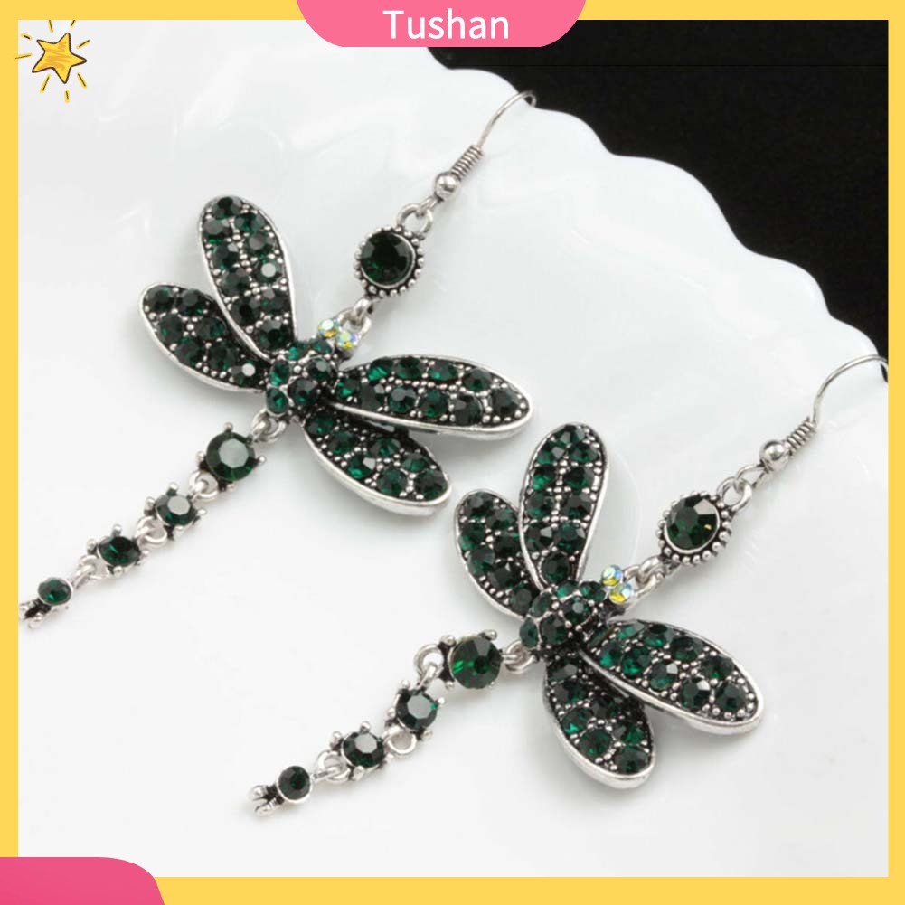 Khuyên tai hình chuồn chuồn đính đá phong cách cổ điển thanh lịch dành cho nữ