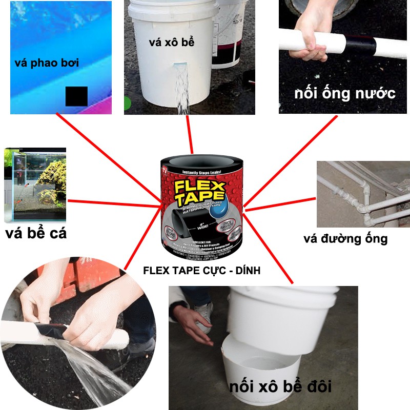 Băng keo Vá Rỉ Nước,Vá Vết nứt,Vá Đồ bể,Vá mọi thứ Siêu Cực Dính,FLEX TAPE Công Nghệ Mỹ (hình thật có video)