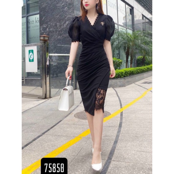 Mẫu váy đầm ôm body xẻ tà dự tiệc cổ V ren xinh xắn, mẫu váy đầm ôm nữ mới giá rẻ đẹp sexy sang chảnh
