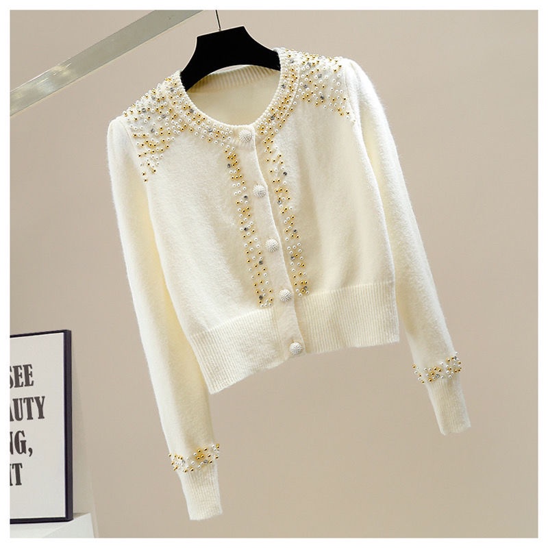 Áo Sweater Dệt Kim Dáng Ngắn Đính Hạt Nhiều Màu Sắc Dễ Phối Đồ Thời Trang Cho Nữ
