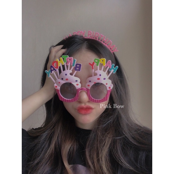 Mắt kính nhựa sinh nhật chữ Happy birthday đủ màu sắc và kiểu dáng Set Nến/ Cupcake/ Bóng/ Kim tuyến Free size