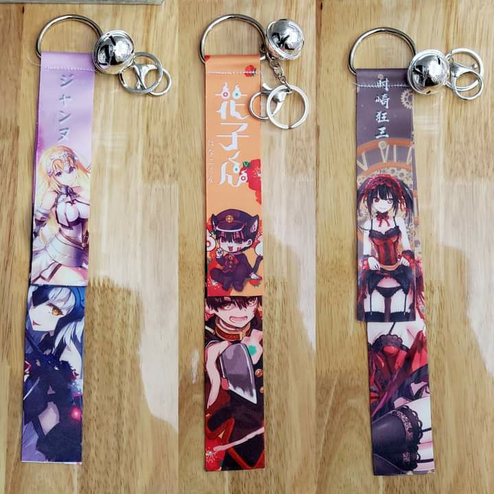Móc khóa dây chuông Anime nhiều loại (Date A live, Kimetsu, Naruto, Hanako, Genshin...) treo cặp, balo, trang trí
