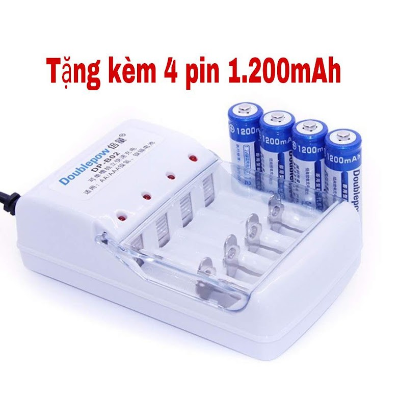 Combo bộ sạc pin aa tặng kèm 4 pin sạc Doublepow 1.200mAh