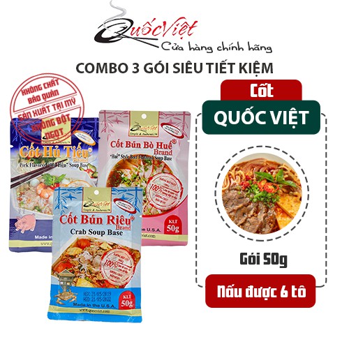 Combo 03 Gói Gia Vị Nấu Bún Bò Huế Cốt Quốc Việt 50g - Nhập Khẩu USA (Hủ Tiếu, Bò Kho, Bún Riêu, Súp Heo)