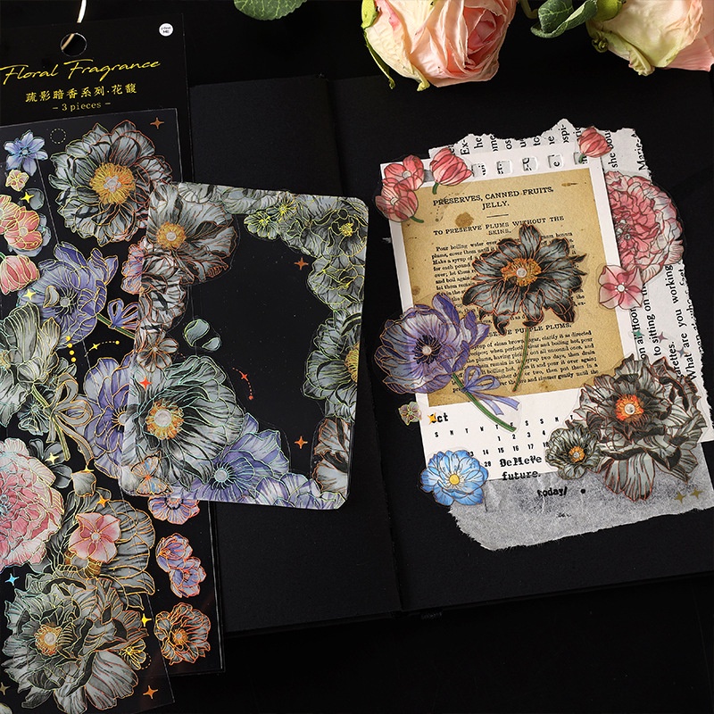 Bộ 3 Tấm Sticker Dán Hình Bông Hoa Nhiều Màu Sắc