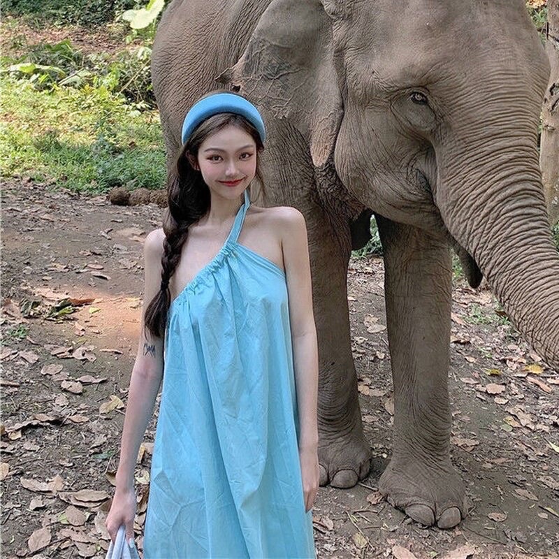 váy maxi lệch vai xanh du lịch biển siêu đẹp-Hàng quảng châu loại 1-đầm maxi đi biển-váy đi du lịch hot nhất | BigBuy360 - bigbuy360.vn