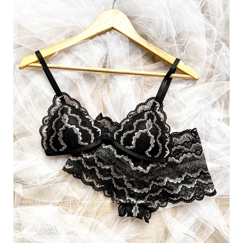Set Bralette Ren Mút Ngực Quần Đùi MR006 Mary House Bra & Sleepwears