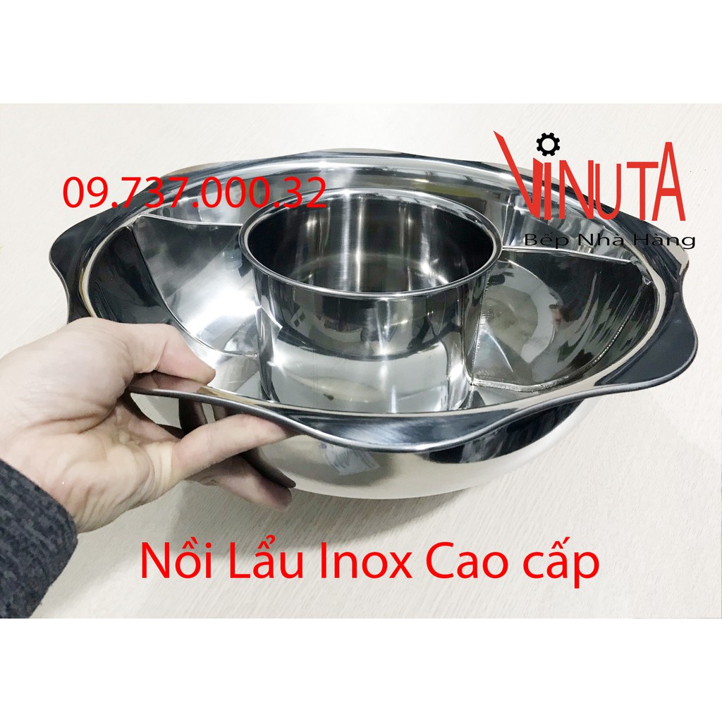 Nồi lẩu inox 3 ngăn, xoong nấu lẩu bằng inox hình tròn 3 đáy riêng biệt giá rẻ, chất lượng, uy tín