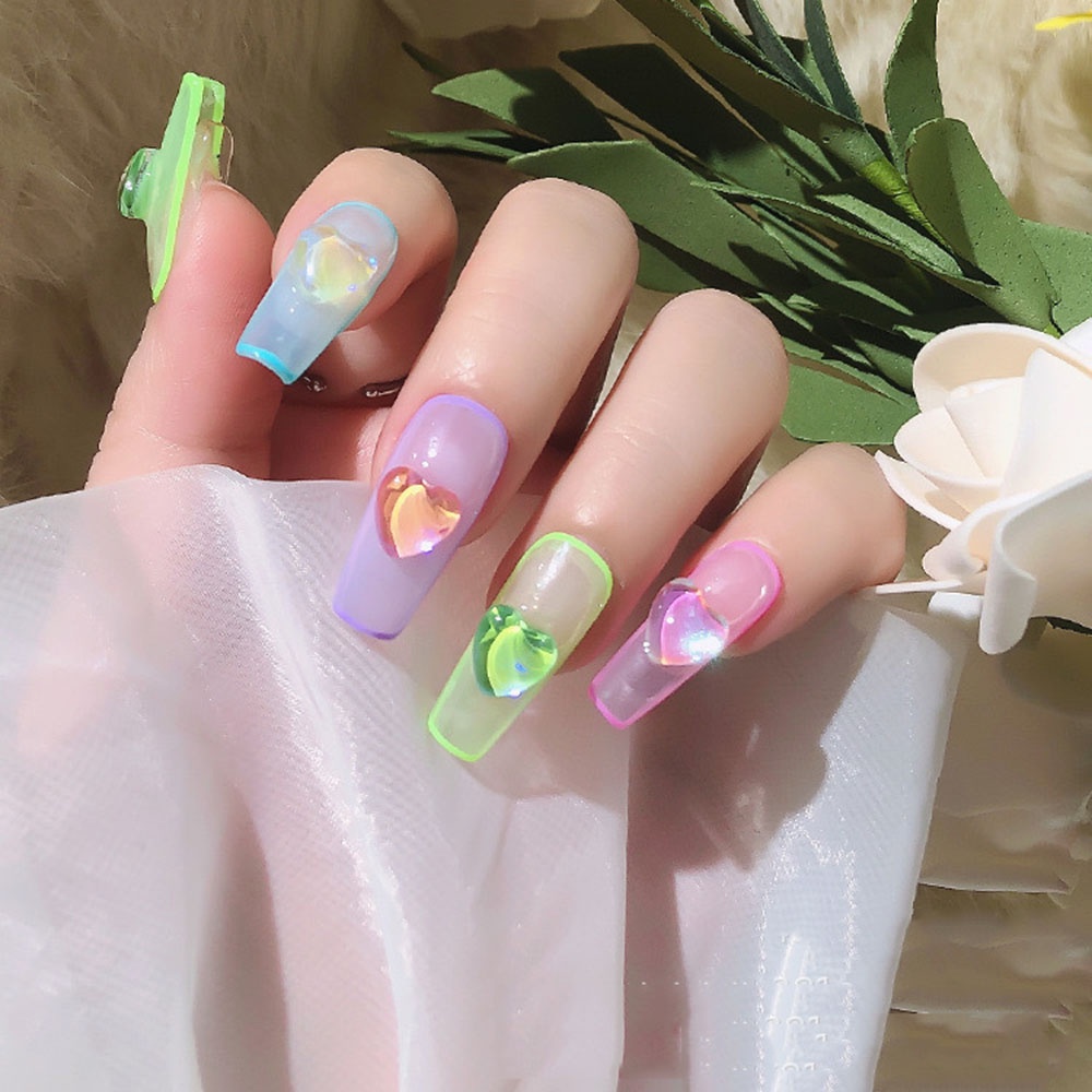 [Hàng mới về] Set 10 phụ kiện trang trí móng tay hình trái tim màu kẹo phong cách Nhật Bản thời trang