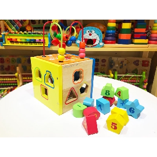 Đồ chơi gỗ Montessori đa năng, hộp thả khối học số kết hợp đường luồn tay cho bé, đường luồn lý thú logic