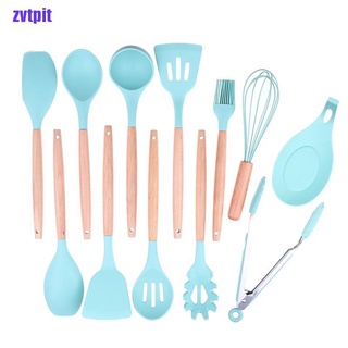 Bộ dụng cụ nấu ăn bằng silicone cán gỗ tre