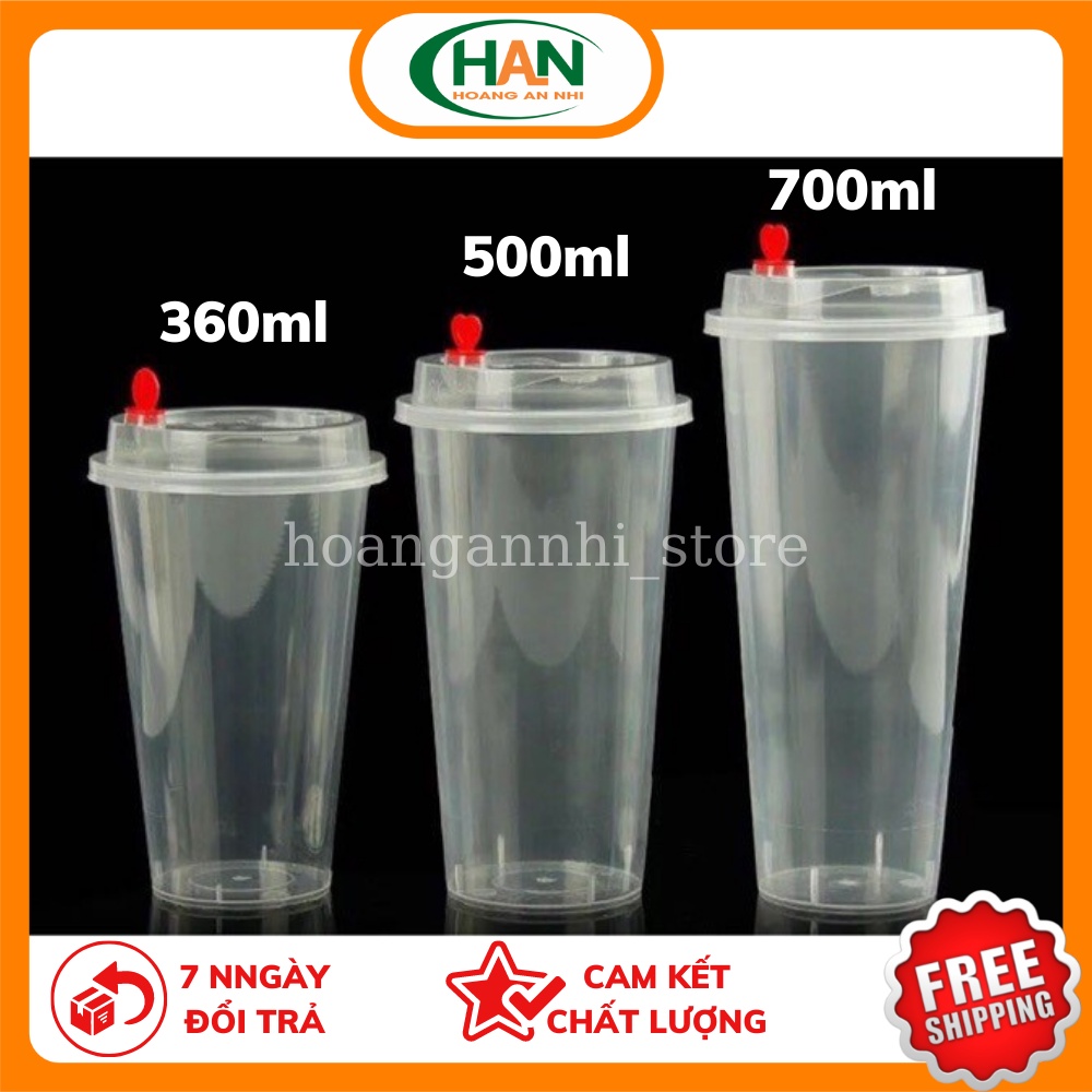 Ly nhựa lớn trà sữa nắp tim nhiều màu LOẠI DÀY dung tích 360ml/500ml/700ml