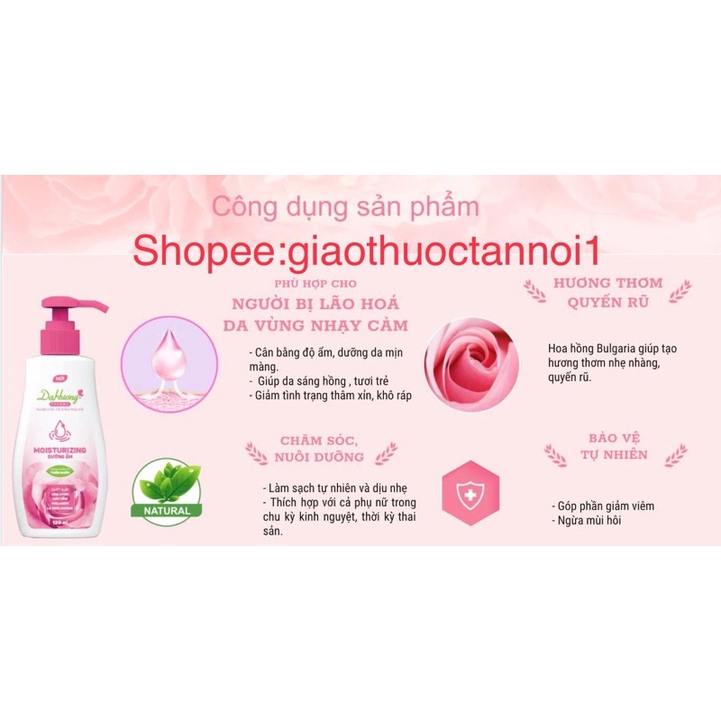 dung dịch vệ sinh phụ nữ Dạ Hương Pharma Moisturizing thành phần từ thiên nhiên(hoa Hồng, dâu tằm, trầu không, collagen