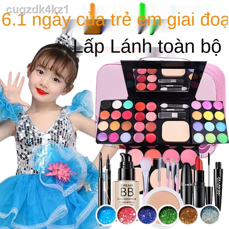 ☞✘Bộ trang điểm mỹ phẩm ngày thiếu nhi Trọn bộ Hộp trang điểm phấn mắt không độc hại Học sinh tiểu họ
