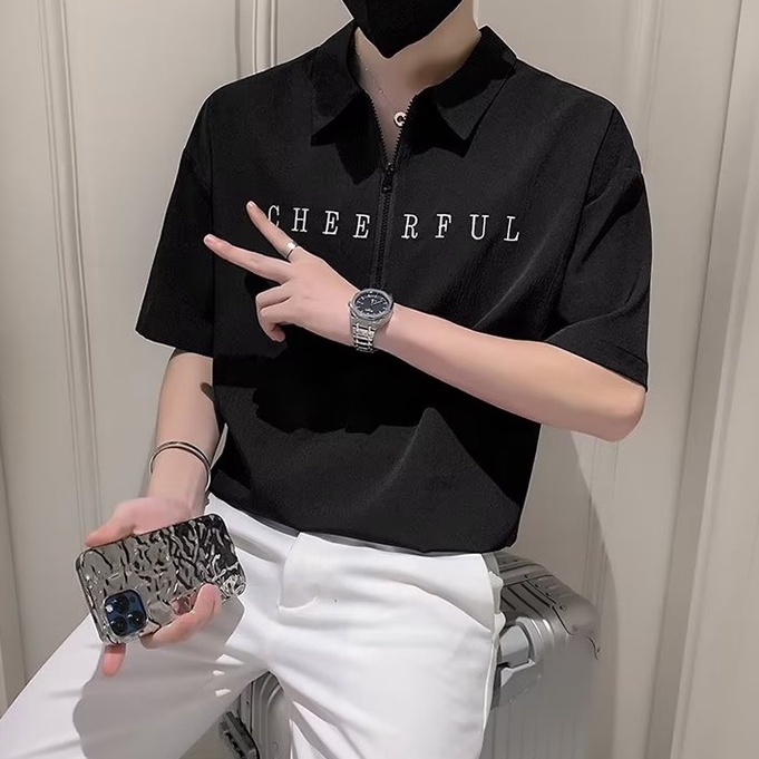 Áo Thun Polo Tay Ngắn In Chữ Phong Cách Hàn Quốc Đơn Giản Thời Trang Cho Nam simple áo polo nam fashion áo thun tay lỡ áo thun nam đẹp dây kéo áo thun nam có cổ from rộng