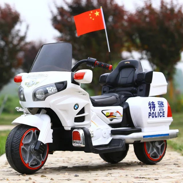 ✕✻Xe máy điện trẻ em xe ba bánh đôi xe đẩy trẻ em siêu lớn có thể ngồi và đi xe cảnh sát xe đồ chơi bốn bánh