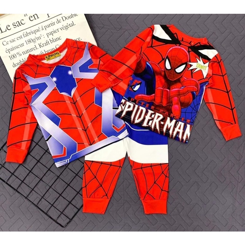 Bộ dài tay thun lạnh 100% in hình hoạt hình siêu đáng yêu cho bé size đại từ 23 đến 40kg - pikakids