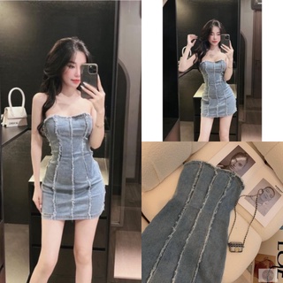 Đầm Body Jean Ms.1580 Đầm Dáng Body Thiết Kế Tua Rua Dọc Thân Sexy Chất Jean Dày Dặn Hàng Qc Loại 1