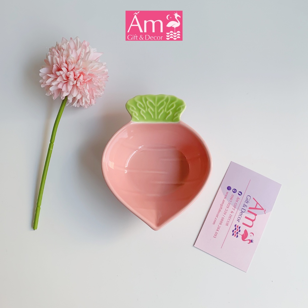 Bát Sứ Cho Bé Tập Ăn Dặm Từ 5 Tháng Tuổi Hình Củ Cải Ấm Baby Dung Tích 140ml - 150ml Tráng Men Cao Cấp Ấm Gift &amp; Decor