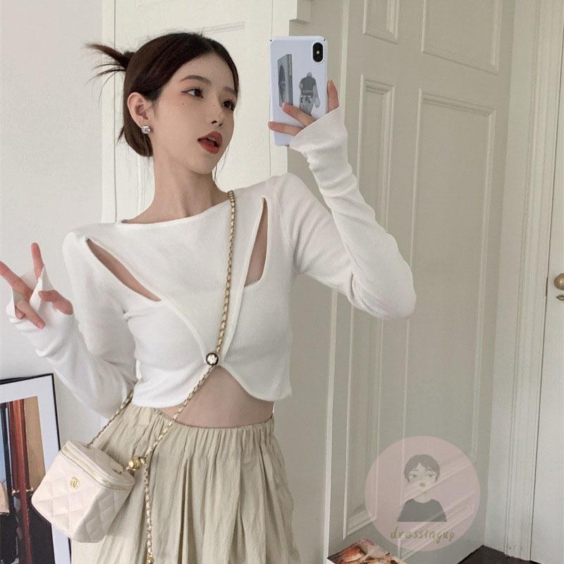 Áo Thun Dệt Kim Tay Dài Cổ Tròn Màu Sắc Đơn Giản Dành Cho Nữ