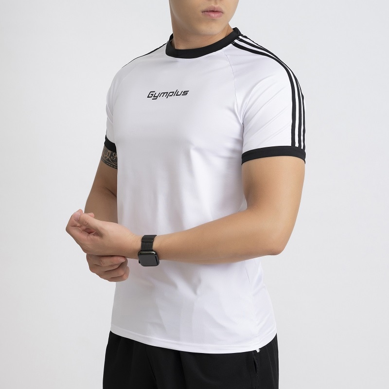 Áo thể thao nam Gymplus phối viền tay,áo thun tập gym dành cho nam ôm body co giãn thấm hút mồ hôi