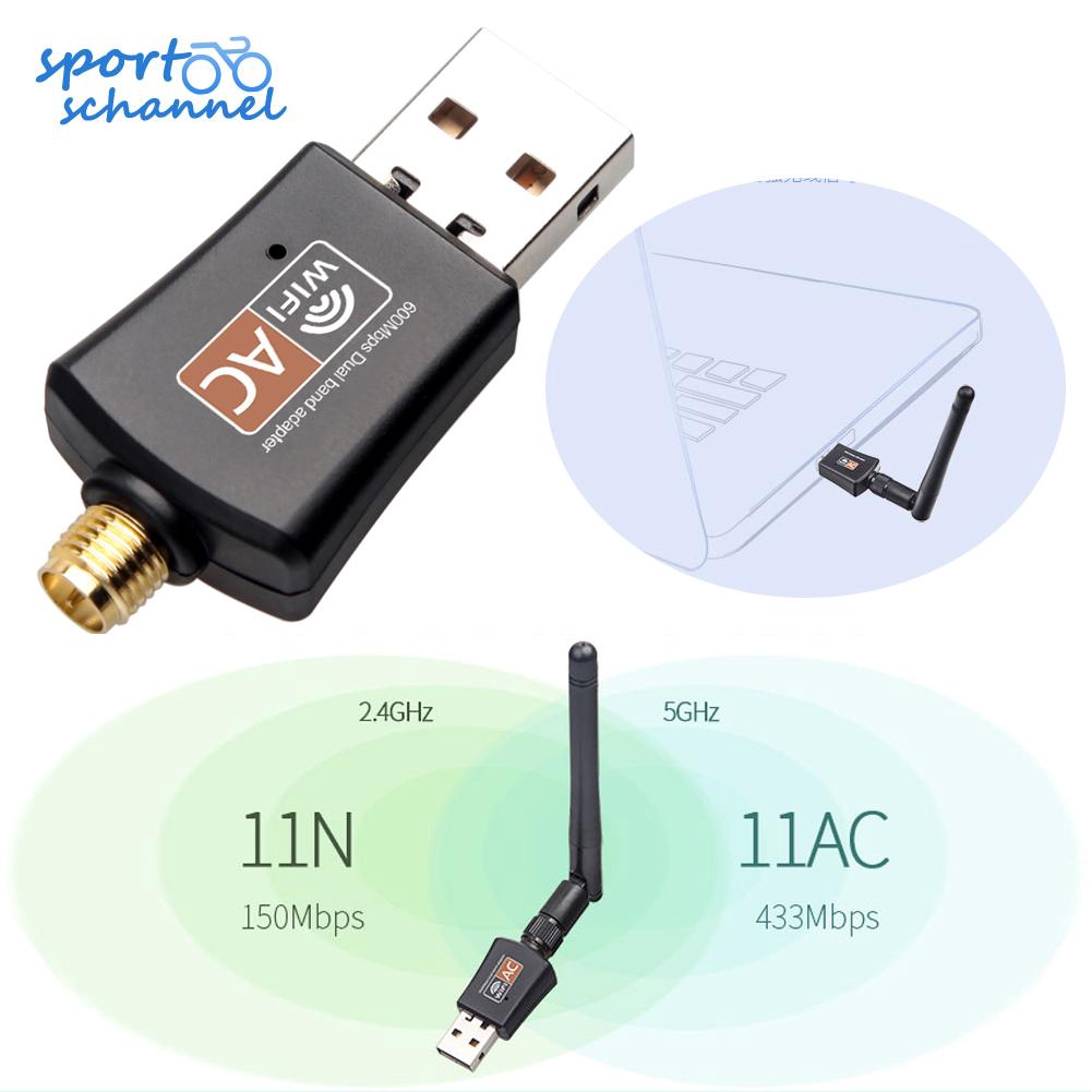 Bộ chuyển đổi USB PC WiFi không dây 5GHz 600Mbps 2 băng tần Anten 802.11AC | BigBuy360 - bigbuy360.vn
