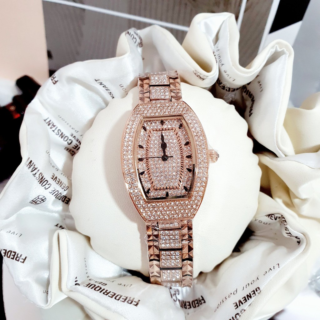 Đồng Hồ Nữ Davena Mặt Bầu Full Đá Rose Gold 34mm Authentic