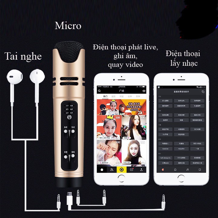 mic thu âm live stream c16 hàng loại một có bluetooth