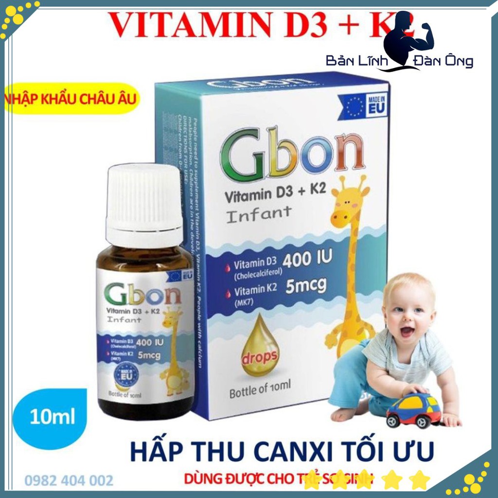 💥 [VITAMIN D3 + VITAMIN K2] Vitamin D3 + K2 GBON Nhập Khẩu Chính Hãng Châu Âu sử dụng cho trẻ sơ sinh 🔥