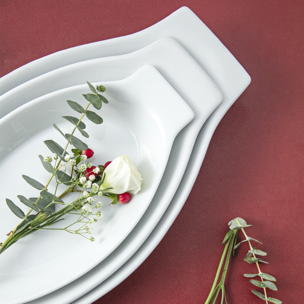 Đĩa Thuyền Sứ Long Phương - Đĩa Sứ Có Quai Cầm Tiện Dụng - BB Mart