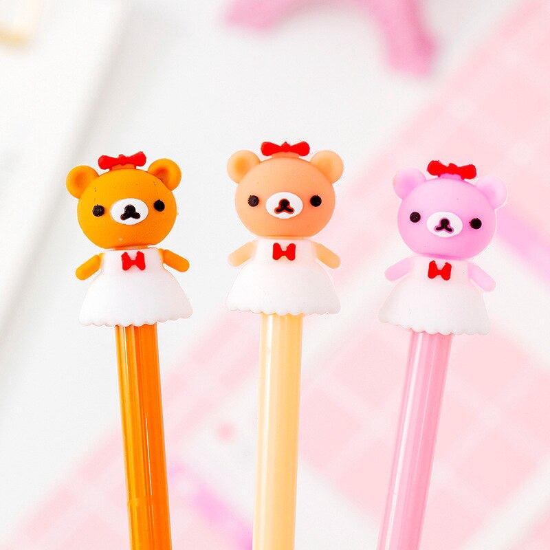 1 Bút Mực Gel Ngòi 0.5mm Hình Chú Gấu Mặc Đầm Đen Đáng Yêu