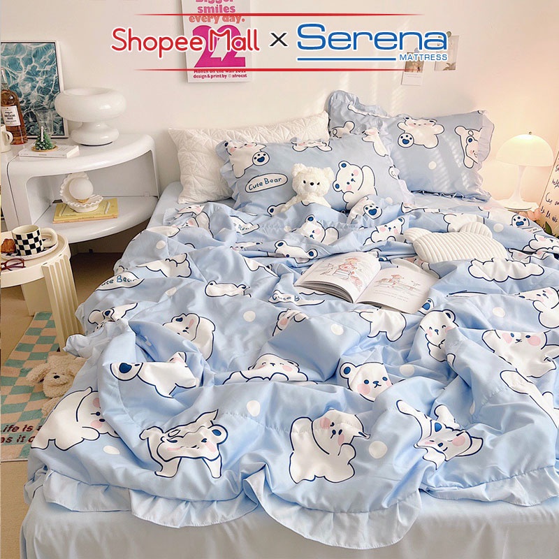 Ga giường Đẹp 5 Món Đũi Bèo SERENA Chuẩn Khách Sạn 5 Sao Set Chăn Ra Grap Drap Gối Nệm Đệm Trải Giường Dễ Thương Cao Cấp