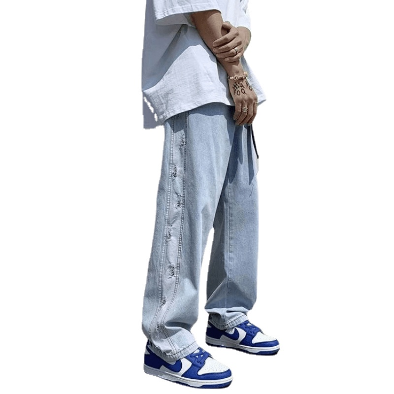 Quần jeans Dài Phối Vết Rách Phong Cách Thời Trang Hàn Quốc Cho Nam Giới Size S-3XL