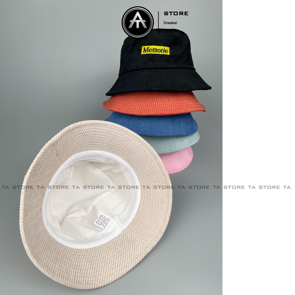 Mũ bucket thêu chữ Memorie TA Store chất nhung tăm cao cấp form unisex nam nữ