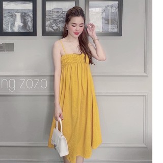 váy 2 dây chun ngực 3 màu chất đũi xước