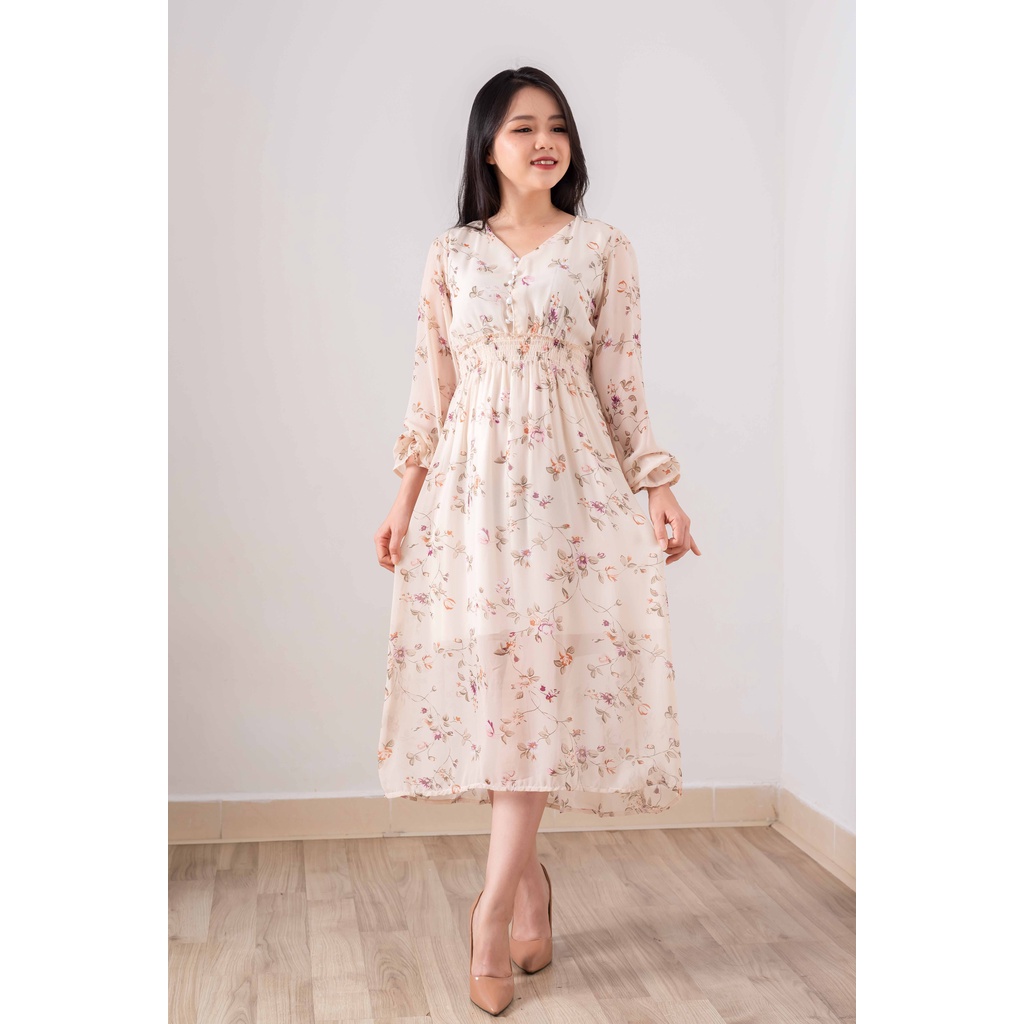 [ẢNH THẬT+VIDEO] Đầm Babydoll Hoa Nhí Vintage Chun Eo Cúc Ngọc Tay Bồng kiểu đầm hoa nhí Nữ Tay Bồng Dáng Suông 2 Màu